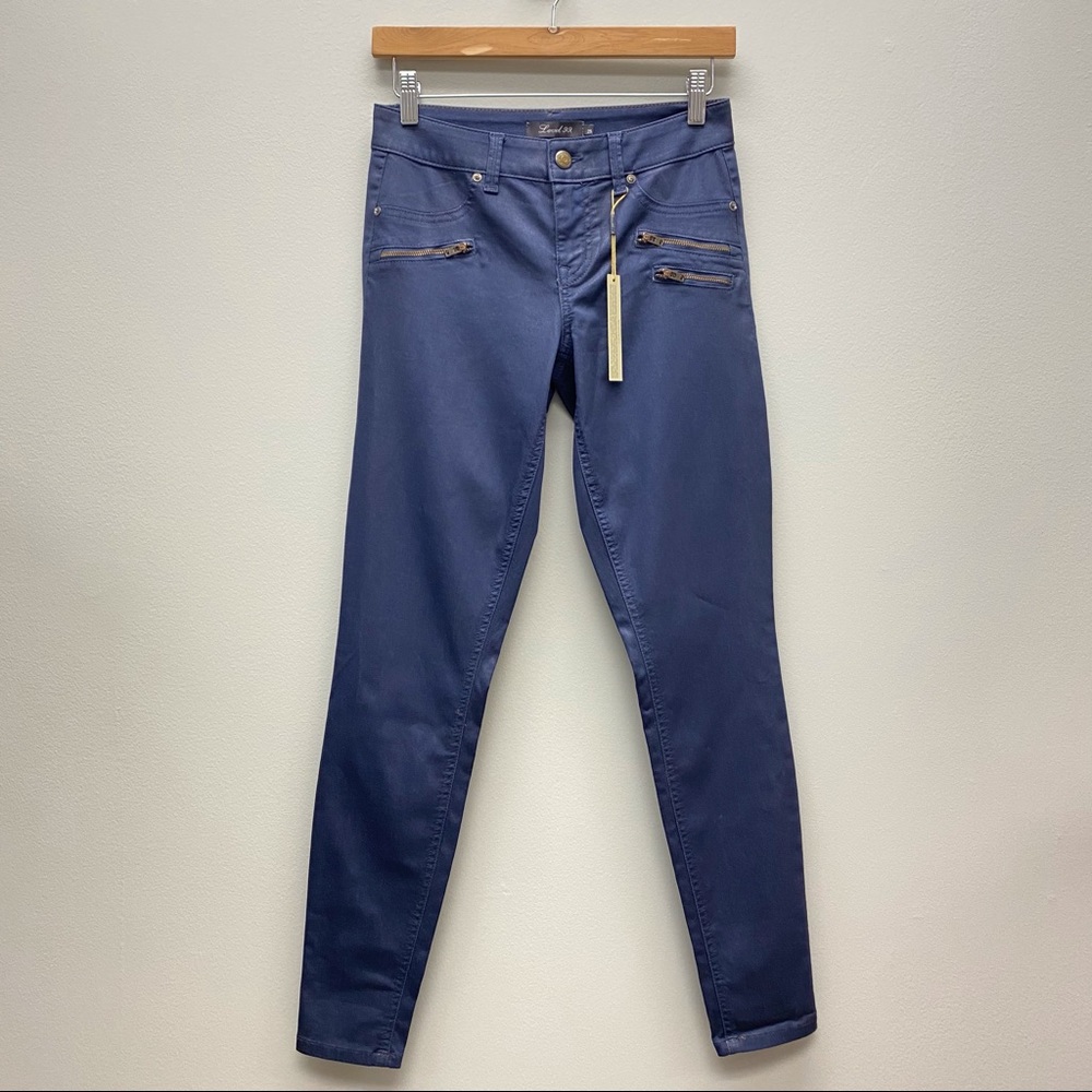 Revolve Level 99 Paris Moto Coated Skinny Jeans Size 25 Denim Blue Leather Look